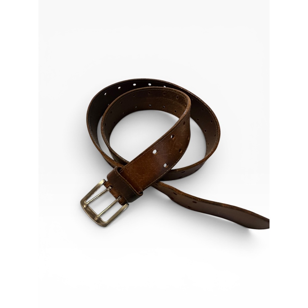 Leather Belt Mens 46 Brown Double‎ Prong Buckle Rugged Workwear